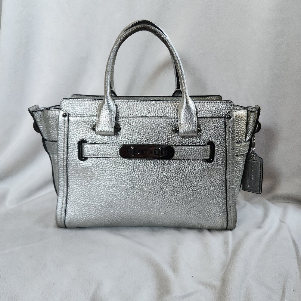 Coach Swagger 27 Pebble Leather Style w/o Strap in Silver - Style 34816 - Picture 1 of 16